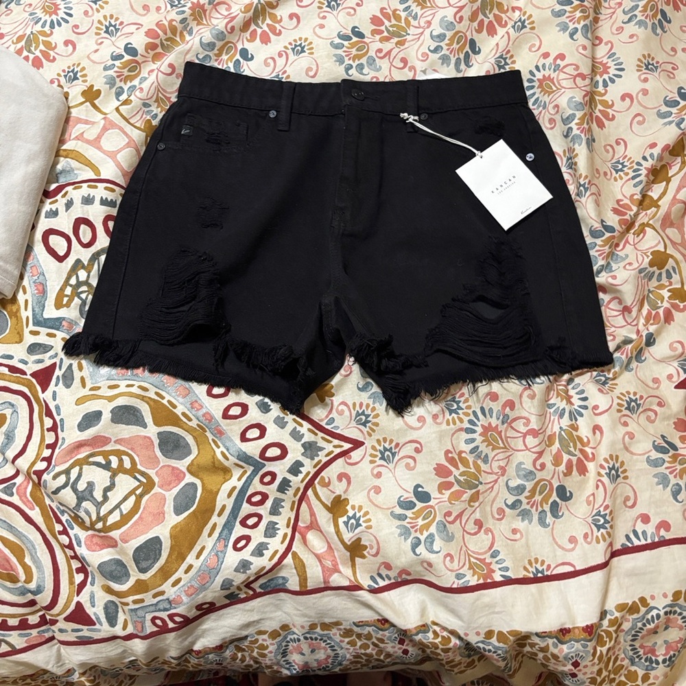 NWT Kancan Sybil Black Distressed High Rise Moto Grunge Whimsygoth Shorts